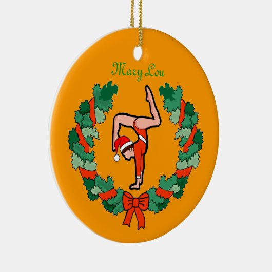 GymnastChick Wreath Handstand personaliseert versi Keramisch Ornament (Rechts)
