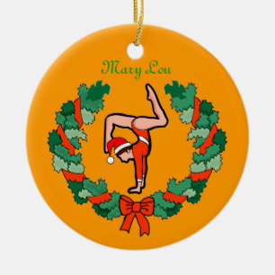 GymnastChick Wreath Handstand personaliseert versi Keramisch Ornament