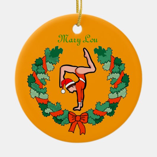 GymnastChick Wreath Handstand personaliseert versi Keramisch Ornament (Voorkant)