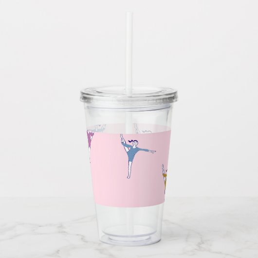 gymnasten in roze acryl drinkbeker (Voorkant)