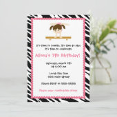 Gymnastic Girl Birthday Party Invitation Zebra Kaart (Staand voorkant)