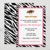 Gymnastic Girl Birthday Party Invitation Zebra Kaart (Voorkant / Achterkant)