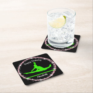 Gymnastics Bars Birthday in Lime Green en Black Kartonnen Onderzetters