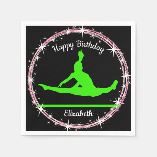 Gymnastics Bars Birthday in Lime Green en Black Servet (Voorkant)