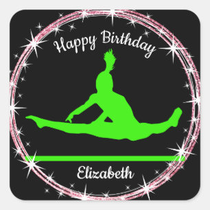 Gymnastics Bars Birthday in Lime Green en Black Vierkante Sticker