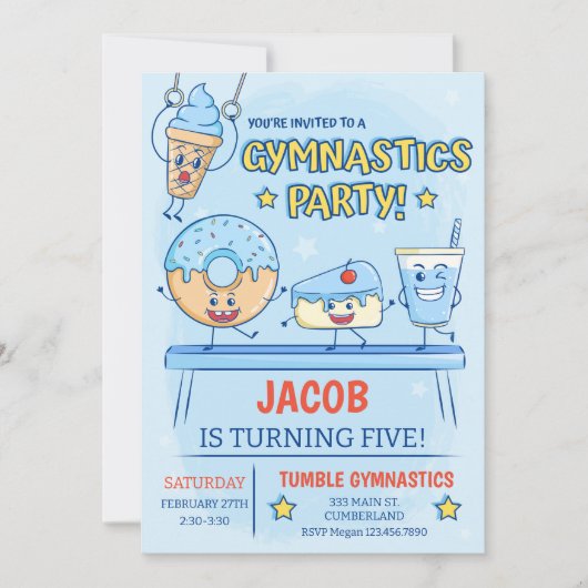 Gymnastics Birthday Invitation Boy Kaart (Voorkant)