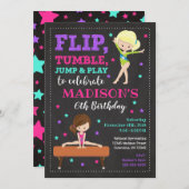 Gymnastics Birthday Invitation / Girl / Chalkboard Kaart (Voorkant / Achterkant)