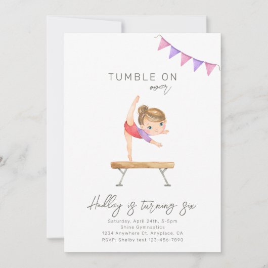 Gymnastics Birthday Invitation | Gymnastiekpartij Kaart (Voorkant)