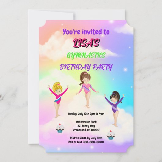 Gymnastics Birthday Invitation | Gymnastiekpartij Kaart (Voorkant)