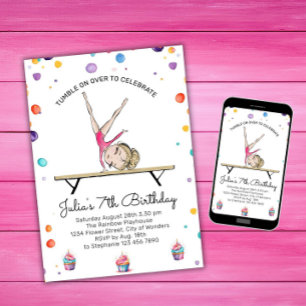 Gymnastics Birthday Invitation   Gymnastiekpartij Kaart