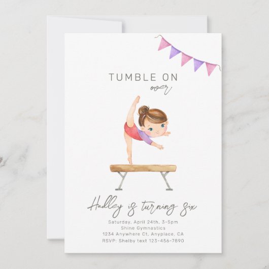 Gymnastics Birthday Invitation | Gymnastiekpartij Kaart (Voorkant)
