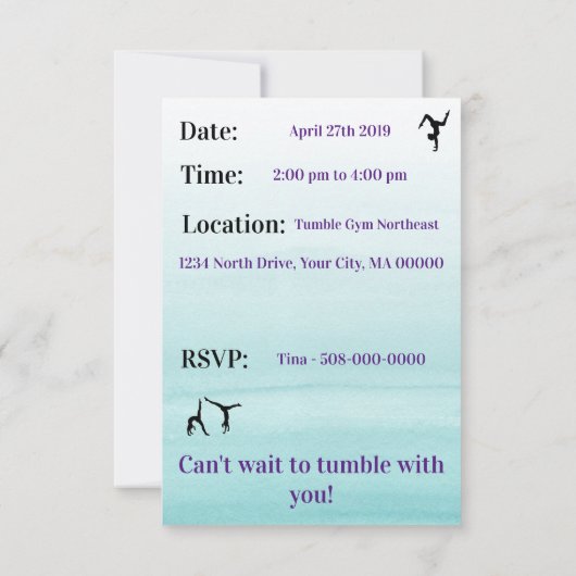 Gymnastics Birthday Invitation | Gymnastiekpartij Kaart (Achterkant)