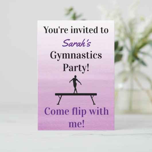 Gymnastics Birthday Invitation | Gymnastiekpartij Kaart (Staand voorkant)