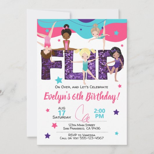 Gymnastics Birthday Invitation, Jump Invitation Kaart (Voorkant)
