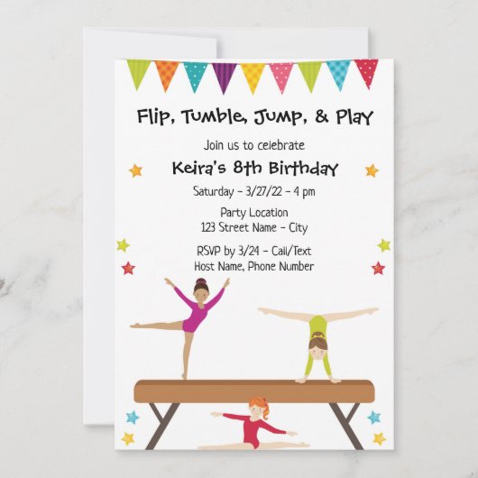 Gymnastics Birthday Invitation Kaart (Voorkant)
