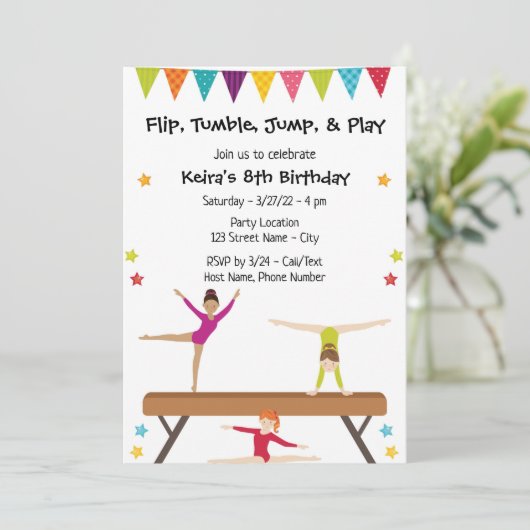 Gymnastics Birthday Invitation Kaart (Staand voorkant)
