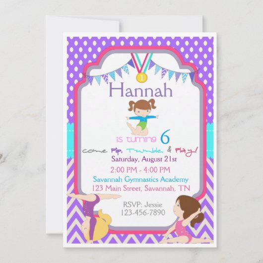 Gymnastics Birthday Invitation Kaart (Voorkant)