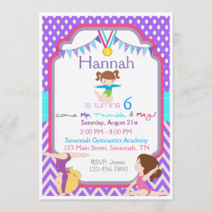 Gymnastics Birthday Invitation Kaart