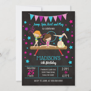 Gymnastics Birthday Invitation Kaart