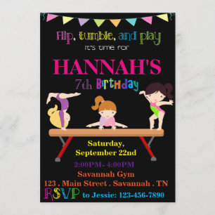 Gymnastics Birthday Invitation Kaart
