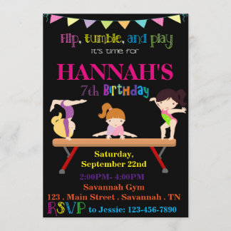 Gymnastics Birthday Invitation Kaart