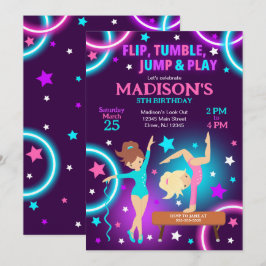 Gymnastics Birthday Invitation Neon Glow Party Kaart