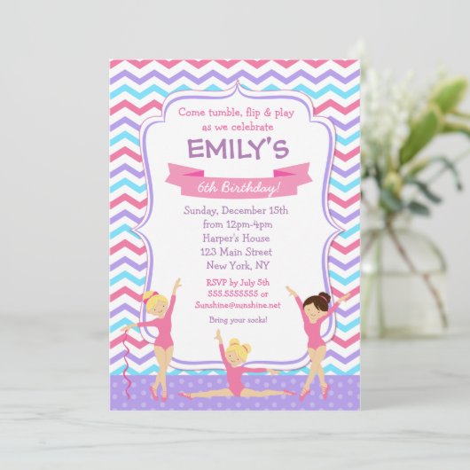 Gymnastics Birthday Invitations Kaart (Staand voorkant)