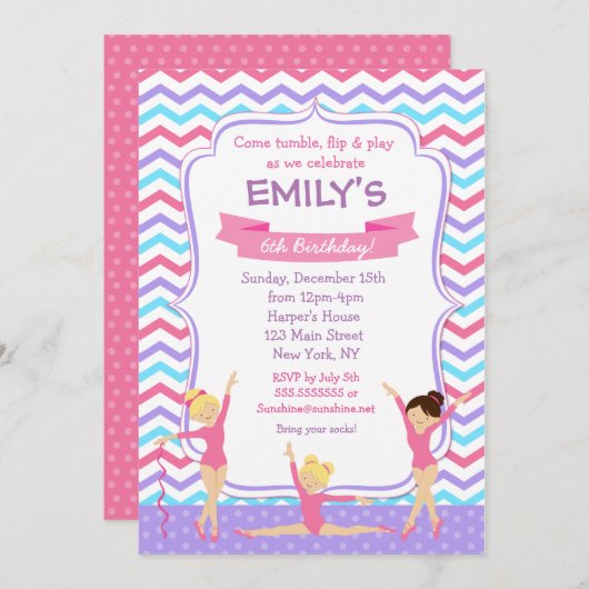 Gymnastics Birthday Invitations Kaart (Voorkant / Achterkant)