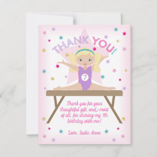 Gymnastics Birthday Party Blonde Hair Dank u Bedankkaart
