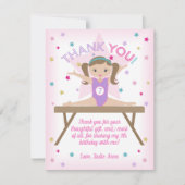 Gymnastics Birthday Party Brown Hair Dank u Bedankkaart (Voorkant)