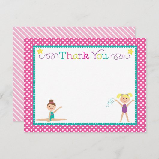 Gymnastics Birthday Party Dank u wel Bedankkaart (Voorkant / Achterkant)