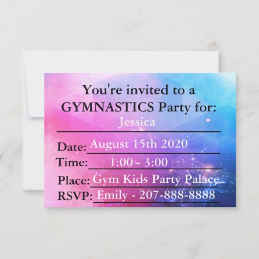 Gymnastics Birthday Party Invitation (Achterkant)