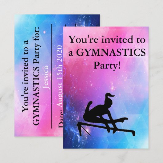 Gymnastics Birthday Party Invitation (Voorkant / Achterkant)