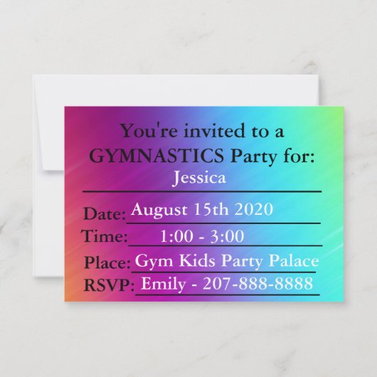 Gymnastics Birthday Party Invitation (Achterkant)