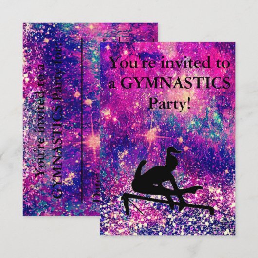 Gymnastics Birthday Party Invitation (Voorkant / Achterkant)