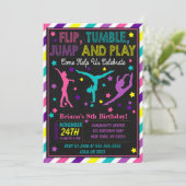 Gymnastics Birthday Party Invitation for a Girl Kaart (Staand voorkant)