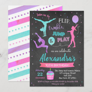 Gymnastics Birthday Party Invitation for Girl Kaart
