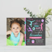 Gymnastics Birthday Party Invitation for Girl Kaart (Staand voorkant)