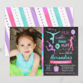 Gymnastics Birthday Party Invitation for Girl Kaart (Voorkant / Achterkant)