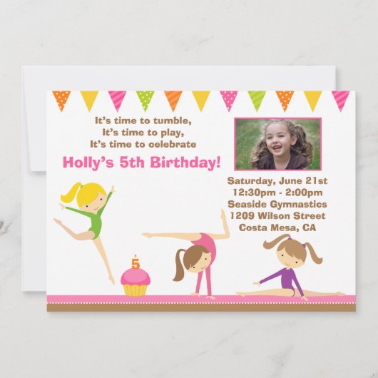Gymnastics Birthday Party Invitation Kaart (Voorkant)