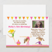 Gymnastics Birthday Party Invitation Kaart (Voorkant / Achterkant)