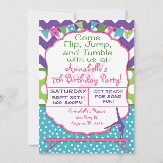 Gymnastics Birthday Party Invitation Kaart (Voorkant)