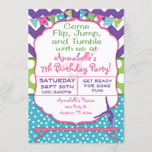 Gymnastics Birthday Party Invitation Kaart