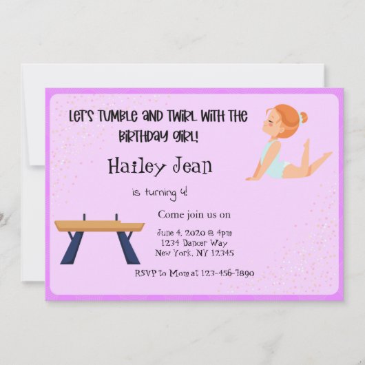 Gymnastics Birthday Party Invitation Kaart (Voorkant)