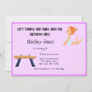 Gymnastics Birthday Party Invitation Kaart