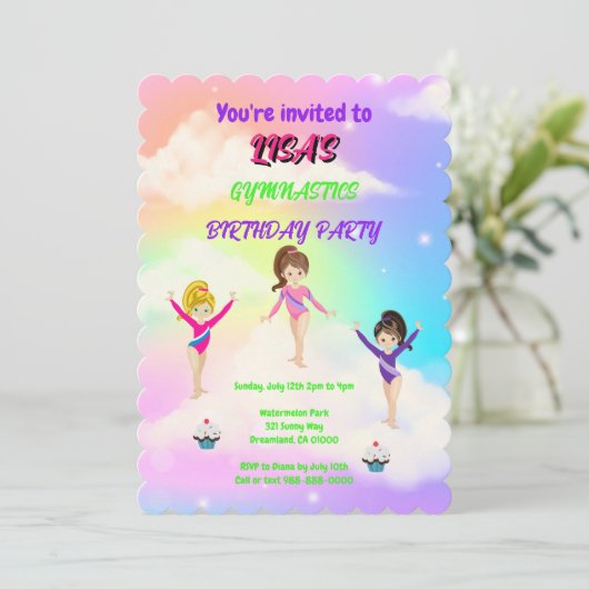 GYMNASTICS Birthday Party Invitation Kaart (Staand voorkant)