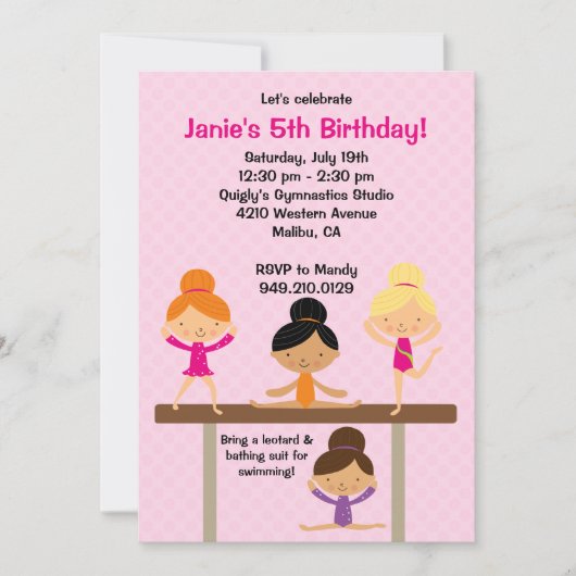 Gymnastics Birthday Party Invitation Kaart (Voorkant)