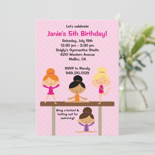 Gymnastics Birthday Party Invitation Kaart (Staand voorkant)