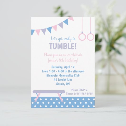 Gymnastics Birthday Party Invitation Kaart (Staand voorkant)