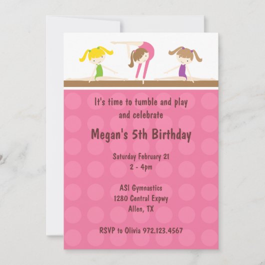 Gymnastics Birthday Party Invitation Kaart (Voorkant)